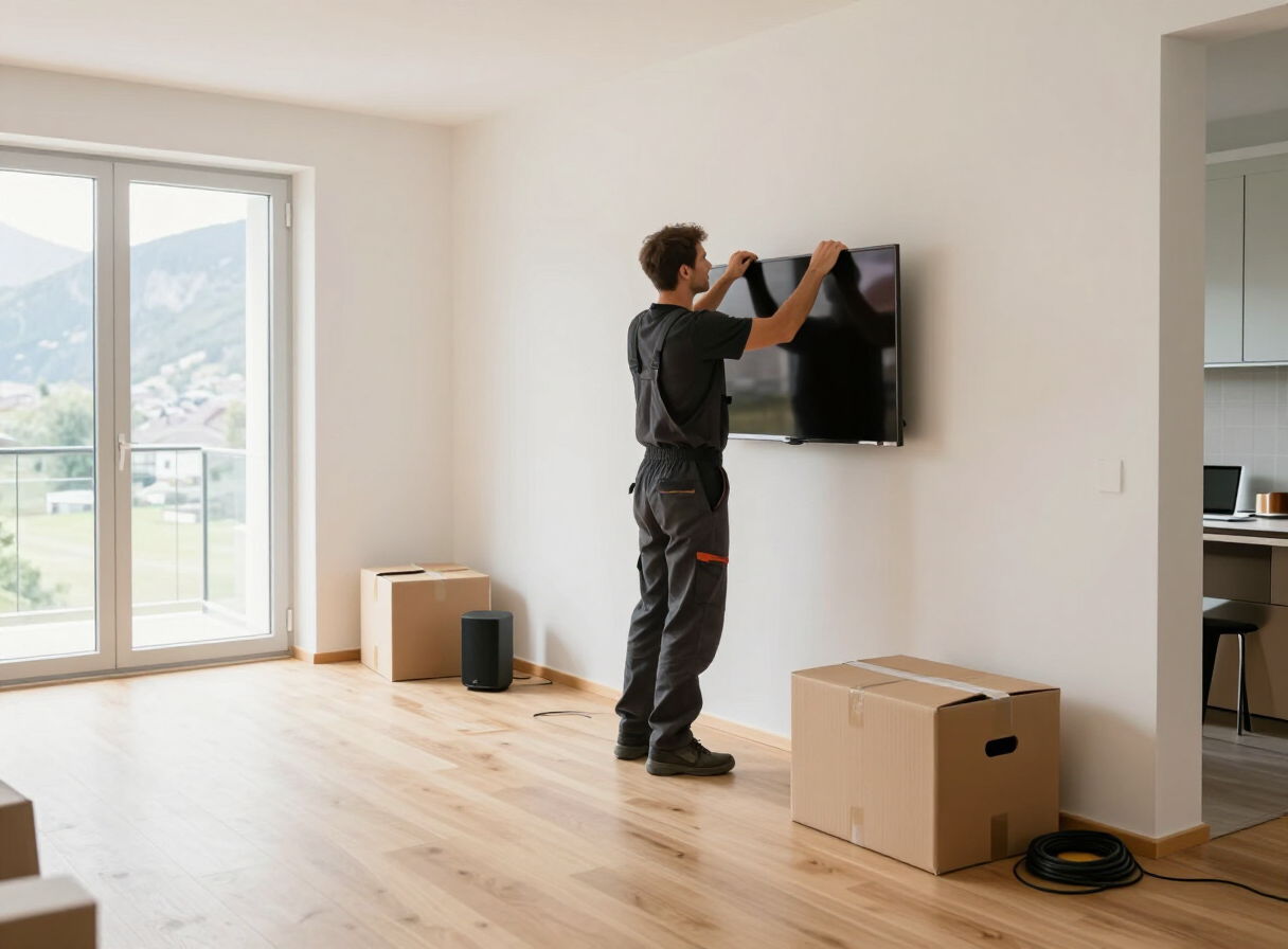 Fernseher und Elektronik werden beim Umzug aufgebaut