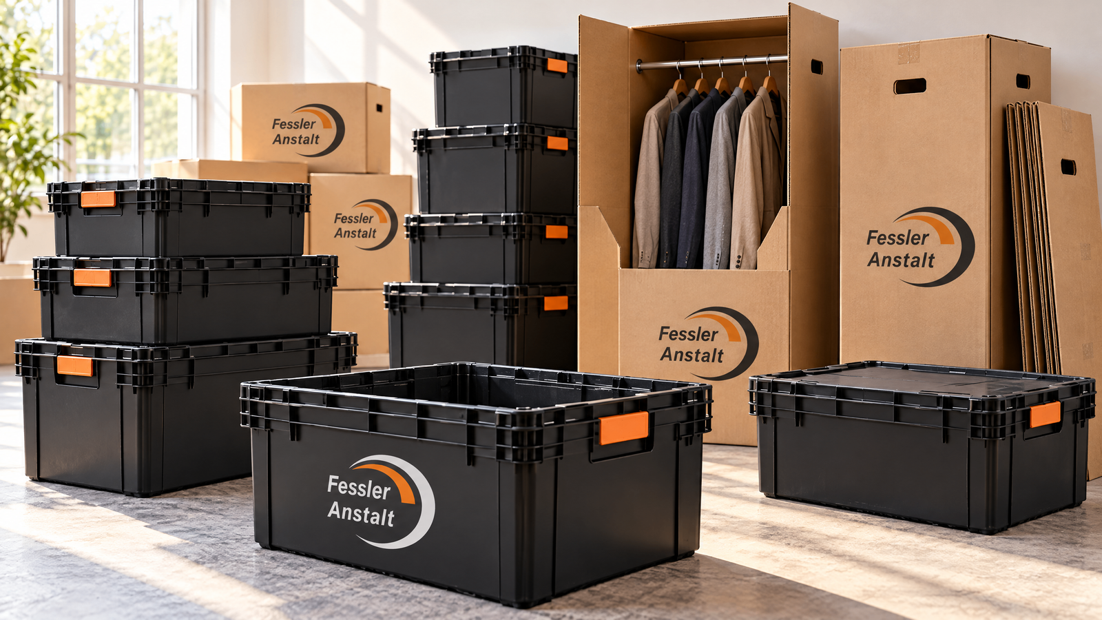 Stapel wiederverwendbarer Umzugsboxen